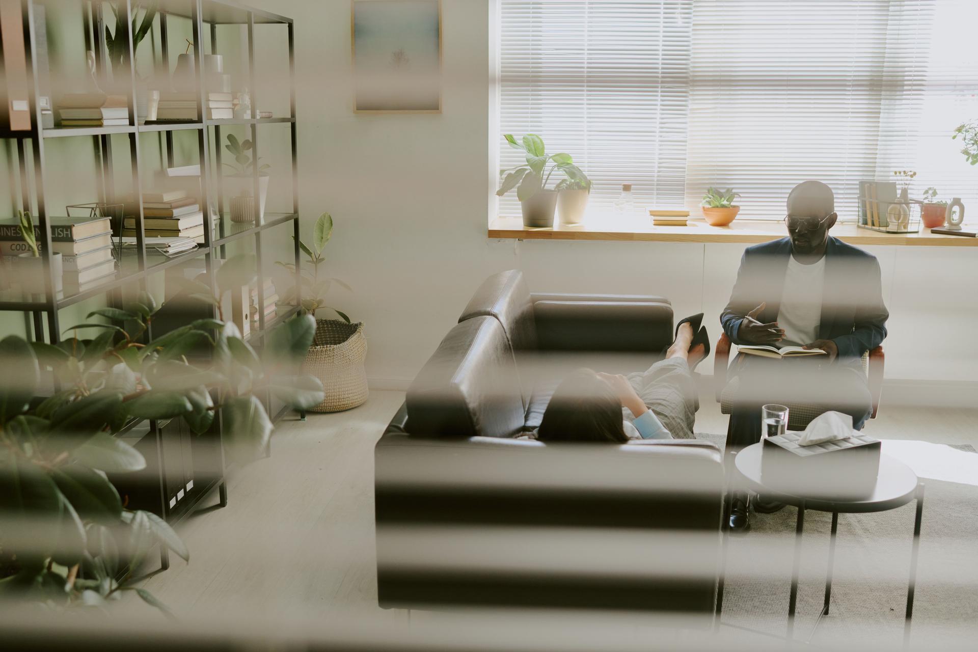 Counseling Session in Modern Office Setting with Natural Light